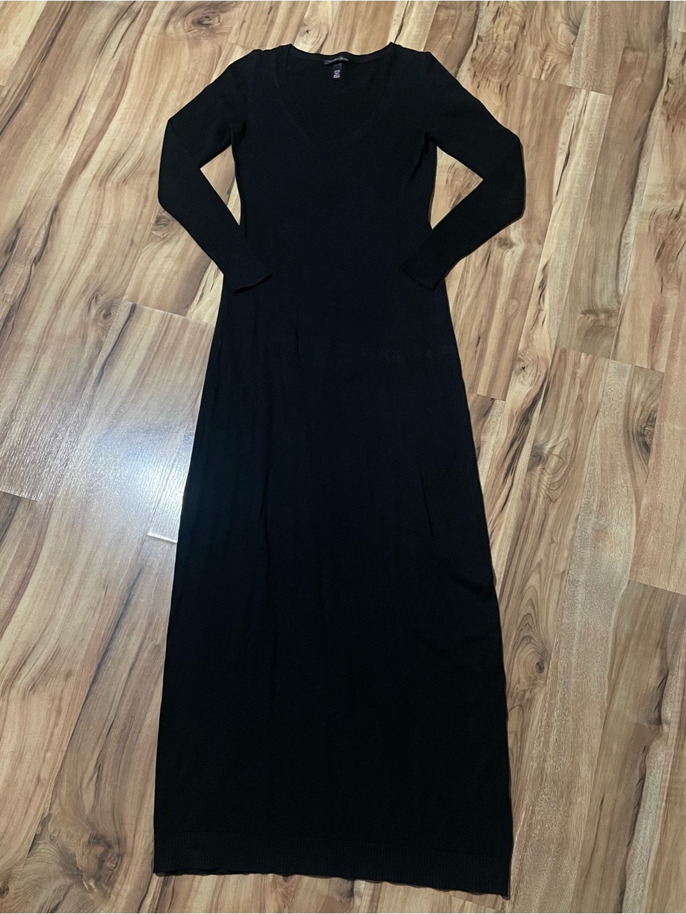 Victoria’s Secret Cotton Cashmere Knit Maxi Dress M Black Long Sleeve Scoop Neck